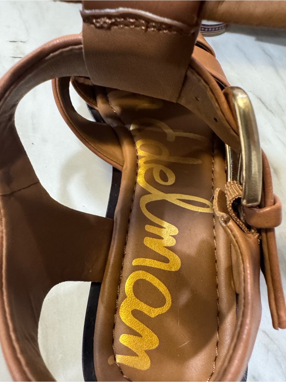 Sam Edelman Tan Leather Strappy Fisherman Sandals with Gold Buckles - Picture 6 of 12
